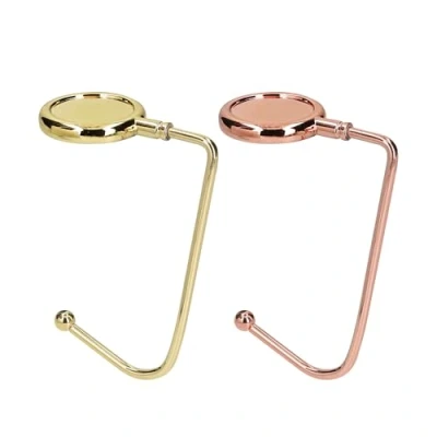 Immagine di kwmobile 2x Gancio Borsa da Tavolo Appendi in Alluminio Antiscivolo Antigraffio Set Appendiborsa per Tavoli e Scrivanie max. 3kg oro/rame
