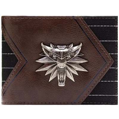 Immagine di The Witcher 3 Wild Hunt Medaglione di Lupo Emblema Portafoglio/Portamonete Bi Fold Porta ID &amp; Tessere, Marrone