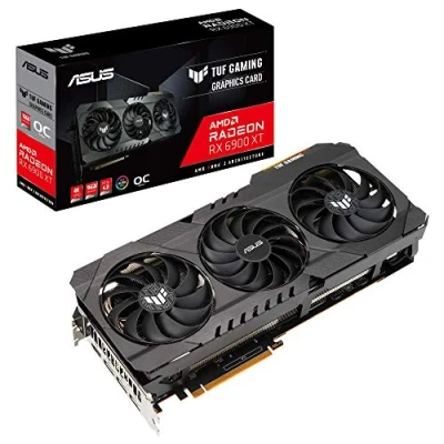 Immagine di ASUS TUF Gaming AMD Radeon RX 6900 XT OC Edition Scheda Grafica, RDNA 2, PCIe 4.0, 16GB GDDR6, HDMI 2.1, DisplayPort 1.4a, Ventole Axial Tech e Doppi Cuscinetti a Sfera, Telaio in Alluminio, Nero