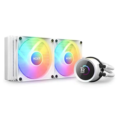 Immagine di NZXT Kraken 240 RGB RL KR240 W1 Raffreddatore a liquido per CPU AIO, mm, Display LCD quadrato da 1.54 personalizzabile immagini, dati sulle prestazioni e altro, 2 ventole F120 Core Bianco