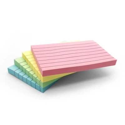 Immagine di 400 foglietti adesivi rettangolari a righe pastello (76 x 127 mm) Colorati rimovibili Memo Pad in blu, rosa, verde, giallo Set di 4 blocchi (100 fogli ciascuno) Ufficio, casa e scuola