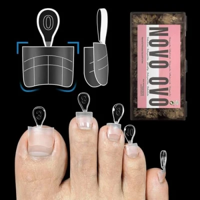 Immagine di NOVO OVO Unghie finte flessibili in gel morbido con linea ausiliaria per l&#039;estensione dell&#039;unghia del piede, punta quadrata media larga uomini e donne pedicure acrilico salone x 15 misure