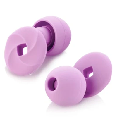 Immagine di Tappi per le orecchie in silicone morbido e riutilizzabile, con custodia il trasporto accessori taglie XS/S/M/L. (viola, taglia unica)