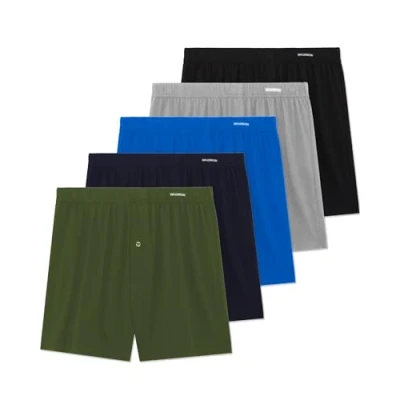 Immagine di FM London Confezione da 5 Boxer Uomo Cotone 100%, Modello Loose Fit, Intimo Super Morbido in Tinta Unita con Patta Bottoni e Comoda Fascia Elastica Vita, Colori Scuri Assortiti, XL