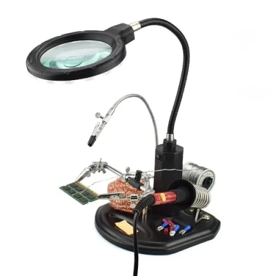 Immagine di MMOBIEL Supporto per lente d&#039;ingrandimento a mani libere uso professionale 2.5X 4X LED con e clip