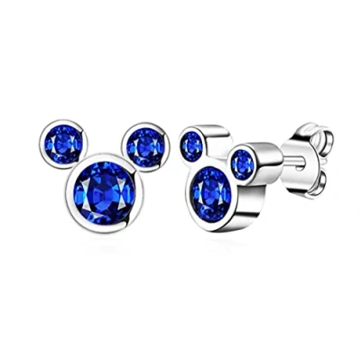 Immagine di Kaguyo orecchini Minnie Mouse, in argento sterling 925, ametista, bianco, blu, rosa, zirconia, a perno Mickey Mouse per donne e ragazze, regalo di compleanno (blu scuro)