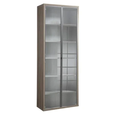 Immagine di Composad Libreria Alta della Linea DISEGNO Con 2 Ante in Vetro e 5 Ripiani Regolabili, Scaffale Moderna, (LxAxP) 81,6x217,5x35,7 cm, Colore Rovere Sonoma, Ufficio, Made Italy
