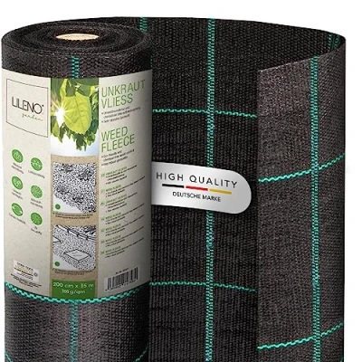 Immagine di LILENO HOME Tessuto anti erbacce 30 m² [100 g/m²] pellicola per da giardino, permeabile all&#039;acqua, resistente agli strappi, con griglia e ai raggi UV [2 m x 15 m]