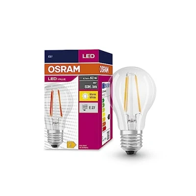 Immagine di OSRAM Valore a stella LED Classic A60 per presa E27, forma di pera, fil, lumens 806, bianco caldo, 2700k, sostituzione lampadine da 60w convenzionali, non dimmerabile, 10 pacchetti