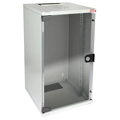 Immagine di HMF 63412 07 Armadio rack 10 pollici, di rete 12 U Completamente Assemblato porta in vetro grigio chiaro
