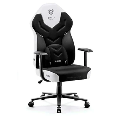 Immagine di DIABLO X Gamer 2.0 Sedia Gaming da Ufficio Design Ergonomico Cuscino Lombare Rivestimento in Tessuto Braccioli Confortevoli (Nero Bianco)