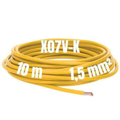 Immagine di Kalitec 10 metri X07V K 1,5 mm², cavo di cablaggio giallo, flessibile in PVC, singolo da mm2, a filo
