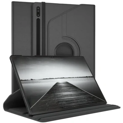 Immagine di EAZY Case Custodia per tablet Samsung Galaxy Tab S8 Ultra Cover protettiva 14,6 pollici Smart Rotation stare in piedi Flip 360 girevole con funzione di supporto, similpelle Nero