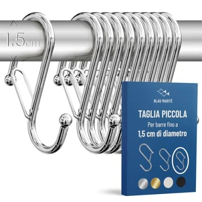 Immagine di Blau Marité 10 Ganci a forma di S con sistema Anticaduta. Modello ROYAL. Aiuta nell&#039;organizzazione della casa. (Argento, Piccolo (Barre