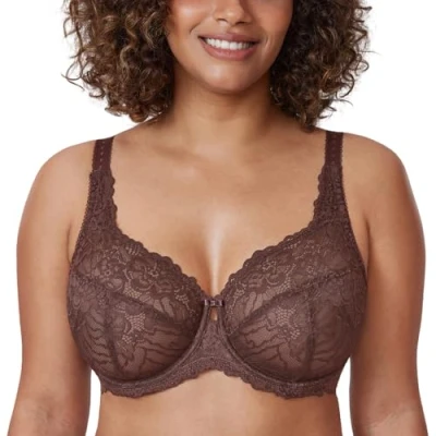 Immagine di DELIMIRA Donna Reggiseno Minimizer in Pizzo Taglie Forti Coppa Completa con Ferretto Senza Imbottito Taupe 8C