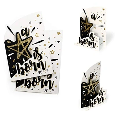 Immagine di Diese Klappkarten X028 Set di 2 biglietti compleanno con stella in oro glitterato, biglietto auguri, ringraziamento, da appoggiare,