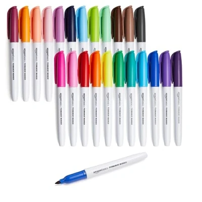 Immagine di Amazon Basics Pennarelli indelebili, confezione da 24 pezzi, Colori assortiti