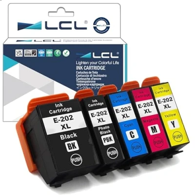 Immagine di LCL Cartucce d&#039;inchiostro Compatibile 202 202XL C13T02G74010 C13T02G14010 C13T02H14010 C13T02H24010 C13T02H34010 (KPBKCMY) Sostituzione per Epson Expression Premium XP 6000 6005 6100 6105
