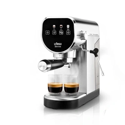 Immagine di Ufesa Sienna Macchina da Caffè Espresso e Cappuccino, Pressione 20 Bar, Pannello Digitale Tattile, 1360W, Vaporizzatore Orientabile, 0.9L, 1 o 2 Caffè, Macinato in Cialde ESE, Inox