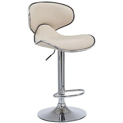 Immagine di CLP Sgabello Design Cucina Las Vegas V2 In Similpelle Con Schienale I Sedia Alta Imbottita Girevole Regolabile 62 82 CM, Colore:crema, Colore del telaio:cromo