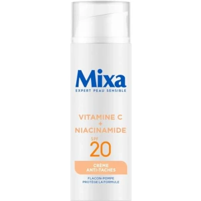 Immagine di Mixa Crema anti macchia SPF 20 con vitamina C e niacinamide Tintura opaca irregolare schiarente uniformizzante Texture leggera rinfrescante Flacone pompa antiossidante 50 ml