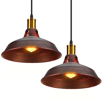 Immagine di TOKIUS Lampada a Sospensione Industriale Vintage Lampadario Plafoniera E27 in Metallo Ø27cm Da soffitto Retro Interni Per Cucina Camera letto Sala Pranzo (Arrugginito, 2 pezzi)