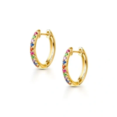Immagine di Amberta Lumini Orecchini a Cerchio in Argento 925 con Zirconi Colorati per Donna: Donna Brillantini Oro 15 mm