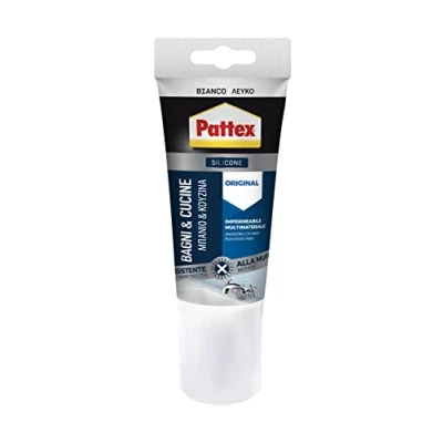 Immagine di Pattex Bagni Cucine Original Silicone Bianco Sigillante, Cucina e Bagno Resistente alla Muffa, Sigillante Impermeabile, 150ml