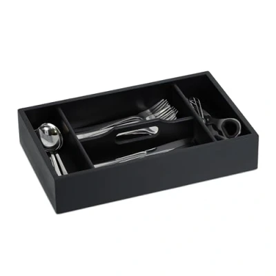 Immagine di Relaxdays Portaposate da Cassetto Cucina, 4 Scomparti per Posate, HLP: 7x37x23cm, Divisorio Portaoggetti, in bambù, Nero