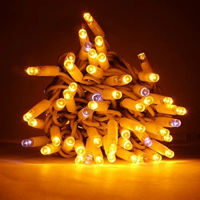 Immagine di Luccika Stringa Catena di luci Natale a LED Professionale, MaxiLed da 8mm, Flash, per Giardini Negozi Bar, Esterno (Oro Antico, 30 Metri 300 LED)