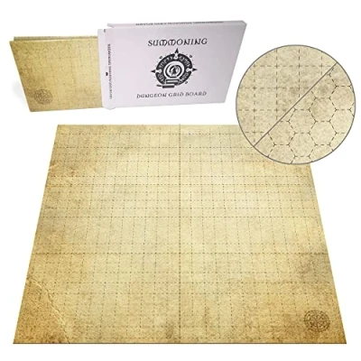 Immagine di Summoning Dungeon Grid Board Accessorio ESSENZIALE per Giochi di Ruolo Battaglie Tavolo Compatibile con D&amp;D, Pathfinder E Warhammer DOPPIA FACCIA, RIUTILIZZABILE, DUREVOLE PIEGHEVOLE