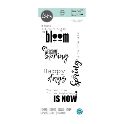 Immagine di Sizzix Set di 5 timbri Trasparenti Spring Sentiments Lisa Jones, 665828, Acrilico, Sentimenti Primaverili, Taglia unica