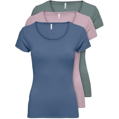 Immagine di ONLY Confezione da 3 magliette donna a maniche corte lunghe basic estive XS S M L XL 15209153, Mix di colori 5,