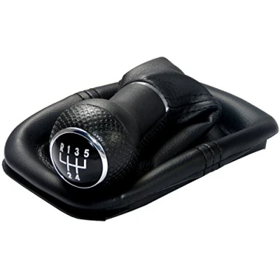 Immagine di L&amp;P 254 Sacco leva del cambio nero di similpelle con Cucitura + pomello marcia 5 marce telaio cornice quadro 12mm commutazione plug play pezzo ricambio numero 1J0711113 1J0711113c