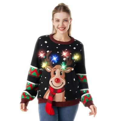 Immagine di JOYIN Maglione Brutto Renna Colore nero con Lampadine M