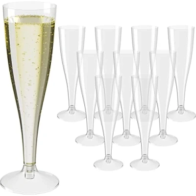 Immagine di WELLGRO Set di bicchieri da spumante in plastica, 100 ml, con tacchetta, senza BPA, riutilizzabili, per champagne, prosecco, quantità: 30 pezzi