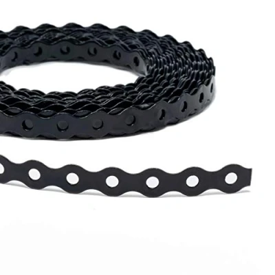Immagine di ArmaKit Cinturino di fissaggio in acciaio zincato con fori perforati, rotolo da 10 metri (12 mm nero)
