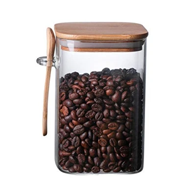Immagine di OnePine 1000ml Barattoli di Vetro, Barattolo caffè con Coperchio e Cucchiaio, Quadrati Contenitori Vetro per Conservare tè Zucchero Spezie