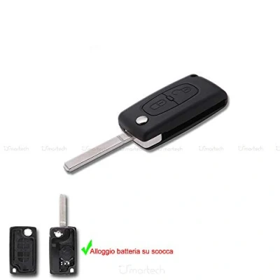Immagine di Guscio Chiave Telecomando Compatibile con Citroen C2 C3 C4 C5 Picasso Peugeot 107 206 207 307 308 406 407 Cover Scocca Ricambio 2 Tasti Riparazione CE536 Lama NON Scanalata