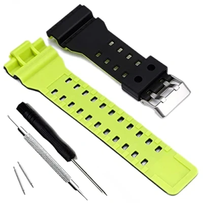 Immagine di Cinturino di ricambio in resina naturale per Casio Mens G Shock 8900/GLS 8900/GR 8900/GW 8900/GD 100/GD 110/GD 120/GA 110/100/120/200/150/GLS 100/GA 300 (Black+Green)