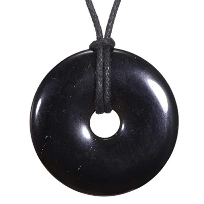 Immagine di Morella Collane da Donna 80 cm con Pendenti di Pietre preziose a Forma Ciambella Donut Opsidian in Sacchetto Velluto