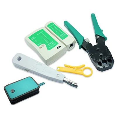 Immagine di NUZAMAS Tester per cavi Ethernet LAN, RJ11, RJ45, CAT5, analizzatore di rete, crimpatrice, spellafili, kit strumenti rete perforati, set 4