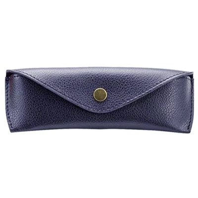 Immagine di Alassio 2682 custodia per occhiali in vera pelle, e da sole, pelle con chiusura a scatto bottone metallo, piccola, blu,