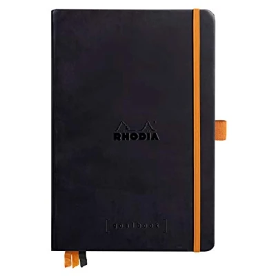 Immagine di RHODIA 118772C Taccuino Rigido Bullet Journal Goalbook nero A5 Puntinato Dot 240 pagine Carta Clairefontaine Avorio 90g 2 Segnapagina, Chiusura con elastico Copertina Simil Cuoio