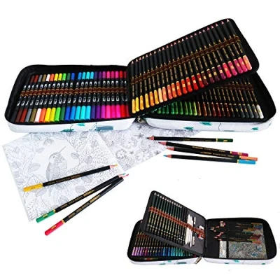 Immagine di 24 Pennarelli Punta Pennello e 96 matite Colorate da disegno per Disegnare Libri Colorare, Set Acquarelli Colori con Strumento di Schizzo in astuccio portapenne grande