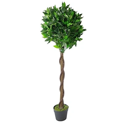 Immagine di Leaf Design UK AZ BAY Albero di alloro artificiale realistico, con palline alloro, torsione verde, 120 cm