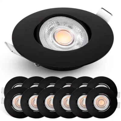 Immagine di Faretti LED da Incasso per Cartongesso dimmerabile, 230V, 4,9 W / 480 lm, orientabile a 50, bianco caldo 2700k, Set di 12 Soffitto interni, Rotondi, ultra sottile, Nero