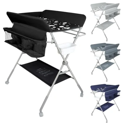 Immagine di Fasciatoio pieghevole e portatile,Fasciatoio per Bambini con cintura di sicurezza scomparti portaoggetti 80 * 58 90 cm nero