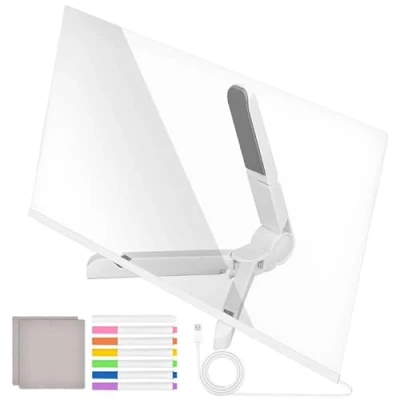 Immagine di Lavagnetta Acrilico Led Scheda Acrilica Cancellabile di Informazioni LED, con 7 Penne al Neon Trasparente che Emette Luce Staffa Regolabile