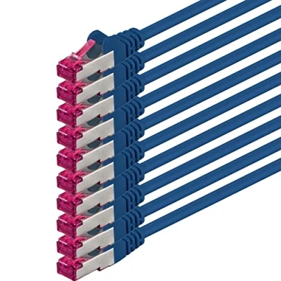 Immagine di 1aTTack.de 1m blu 10 pezzi Rete Cavi Cat6a S FTP CAT 6a doppia schermatura certificato GHMT PIMF 500MHz / 7 CU rame non contiene alogeni compatibile con CAT5e CAT6 CAT7 CAT8 10000 Mbit/s